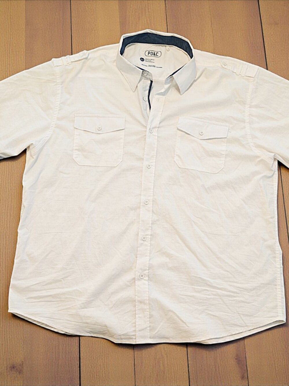 PD&C 2X Men’s Classic White Short Sleeve Button-Up Shirt with Dual Chest Pockets